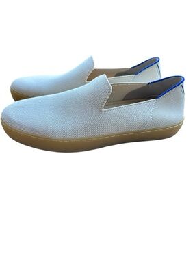 Rothy's White Knit Slip-On Loafers with Gum Sole and Blue Trim